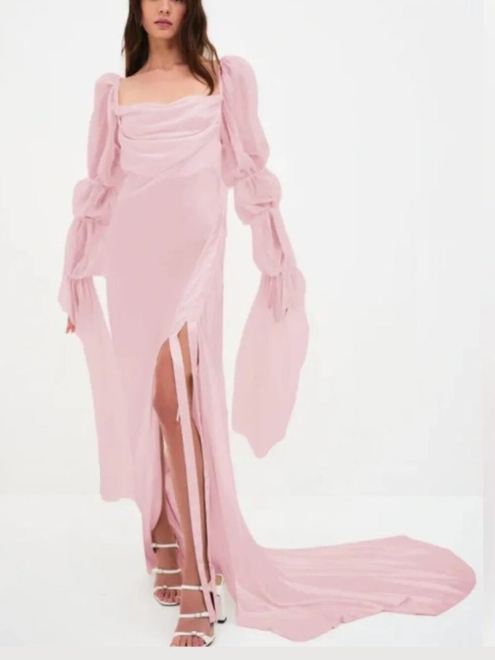 NEW $618 FOR LOVE AND LEMONS WILLOW PINK SATIN GOWN DRESS SIZE L